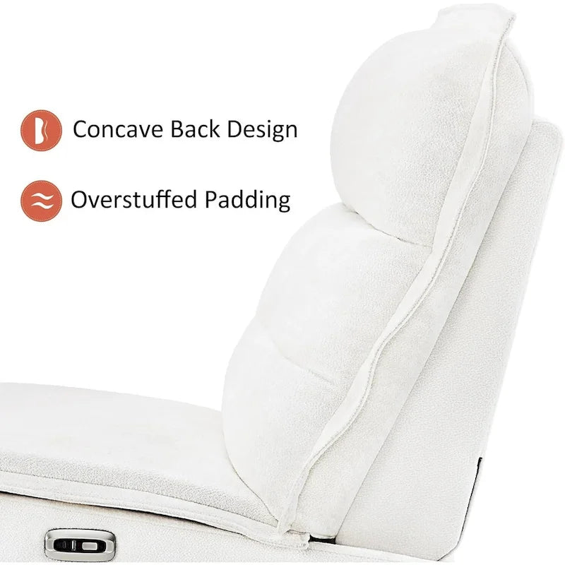 Fauteuil inclinable électrique sans accoudoirs, ports USB-A et C, dégagement mural de 8,9 cm, inclinaison à 140°, 145 kg, 5 couleurs