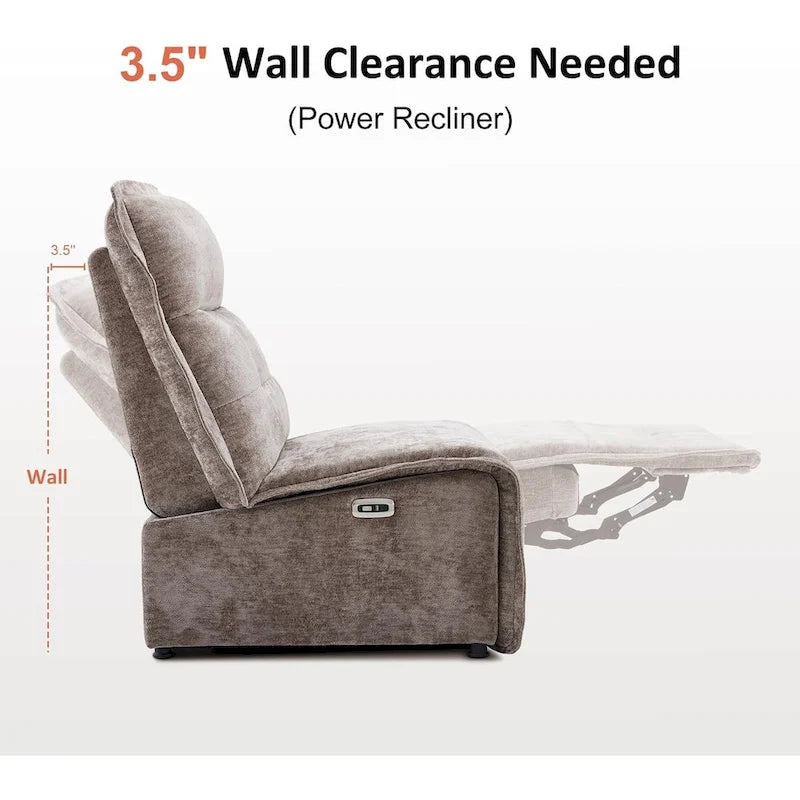 Fauteuil inclinable électrique sans accoudoirs, ports USB-A et C, dégagement mural de 8,9 cm, inclinaison à 140°, 145 kg, 5 couleurs