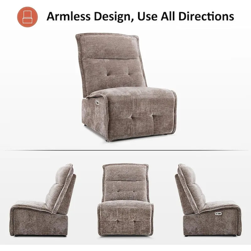 Fauteuil inclinable électrique sans accoudoirs, ports USB-A et C, dégagement mural de 8,9 cm, inclinaison à 140°, 145 kg, 5 couleurs