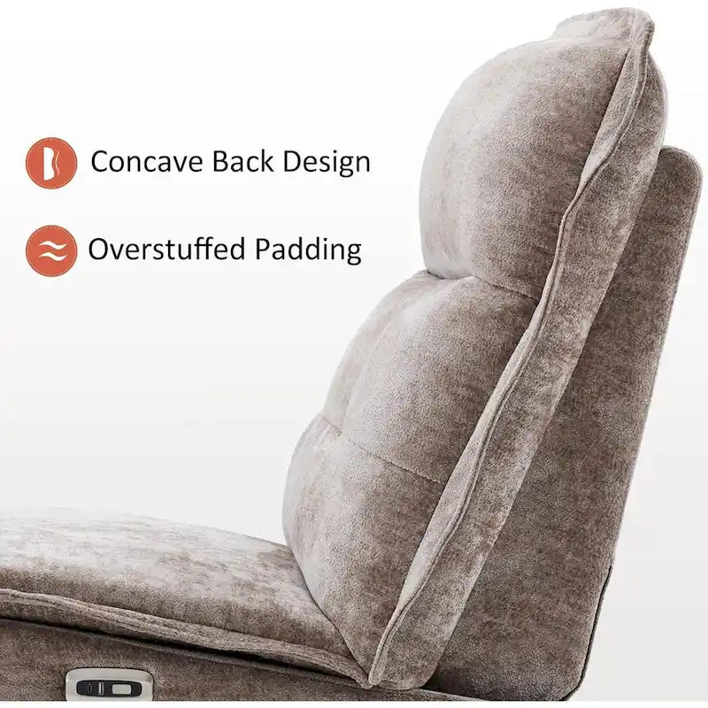 Fauteuil inclinable électrique sans accoudoirs, ports USB-A et C, dégagement mural de 8,9 cm, inclinaison à 140°, 145 kg, 5 couleurs