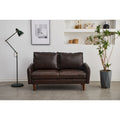 Causeuse en similicuir 58 po | Accoudoirs carrés, pieds en bois massif, coussin en mousse, style contemporain | Brun, gris, noir