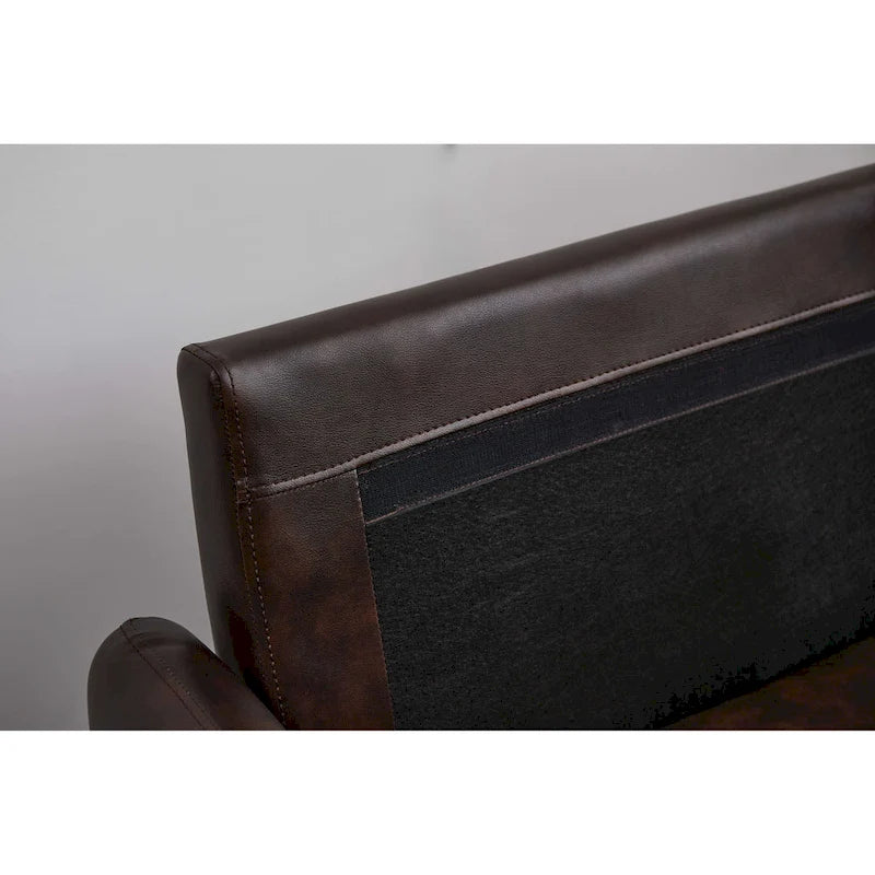 Causeuse en similicuir 58 po | Accoudoirs carrés, pieds en bois massif, coussin en mousse, style contemporain | Brun, gris, noir