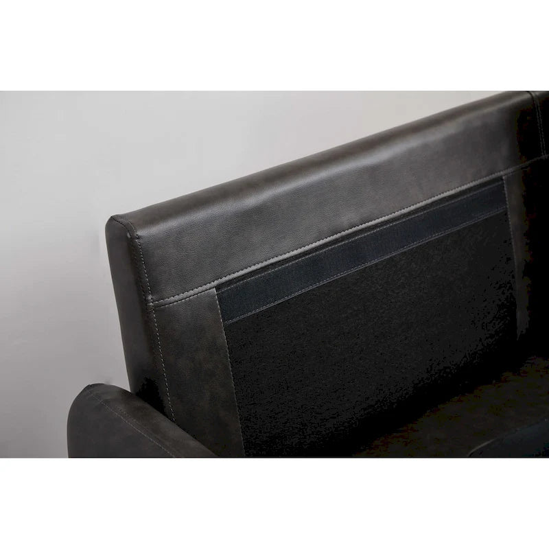 Causeuse en similicuir 58 po | Accoudoirs carrés, pieds en bois massif, coussin en mousse, style contemporain | Brun, gris, noir