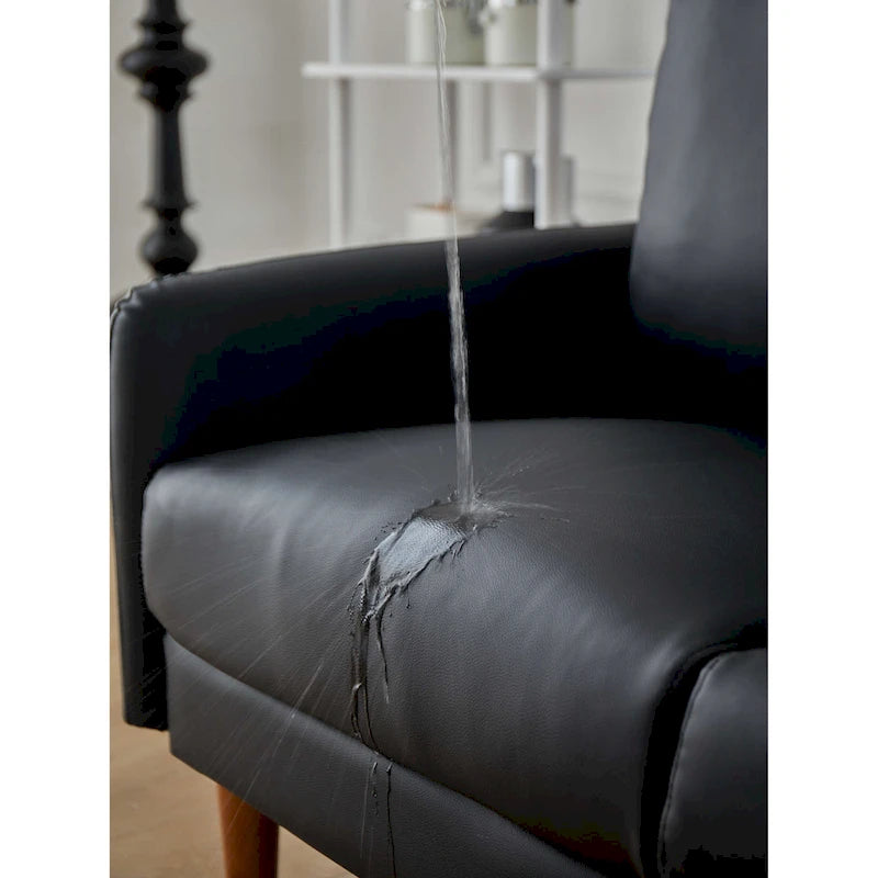Causeuse en similicuir 58 po | Accoudoirs carrés, pieds en bois massif, coussin en mousse, style contemporain | Brun, gris, noir