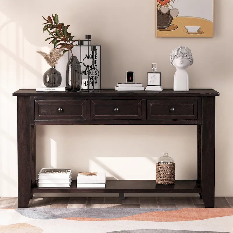 Buffet de rangement Accent, MDF et bois massif, poignées en métal, plateau de 77 kg, expresso/noir/blanc