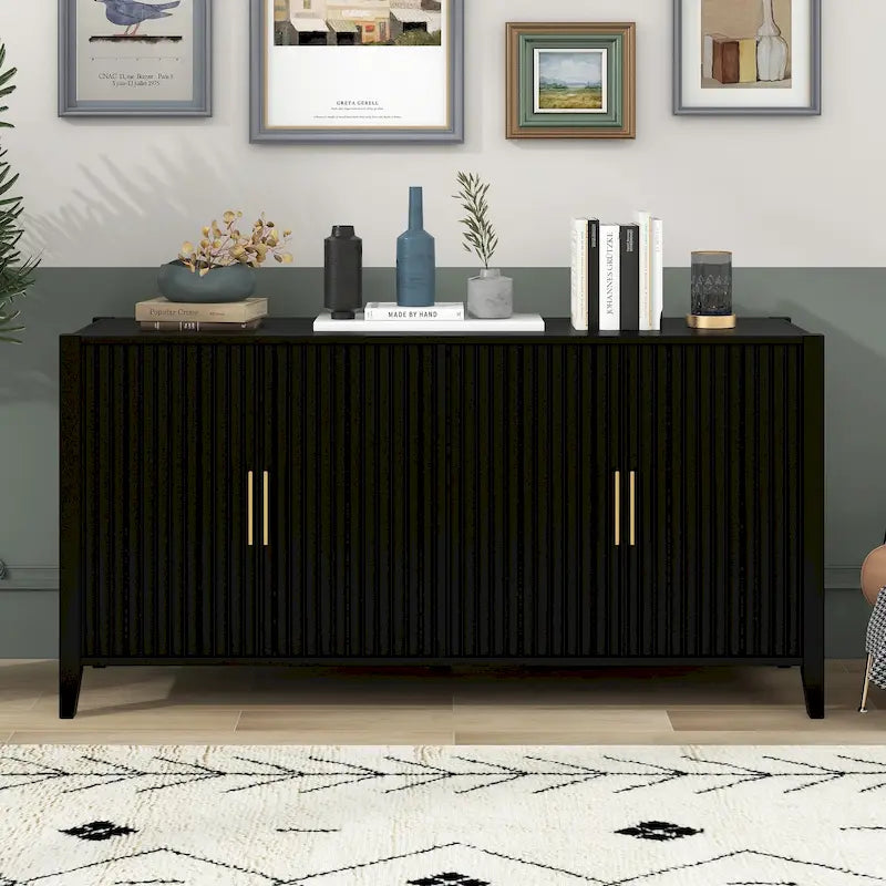 Buffet de rangement Accent, MDF et bois massif, poignées en métal, plateau de 77 kg, expresso/noir/blanc