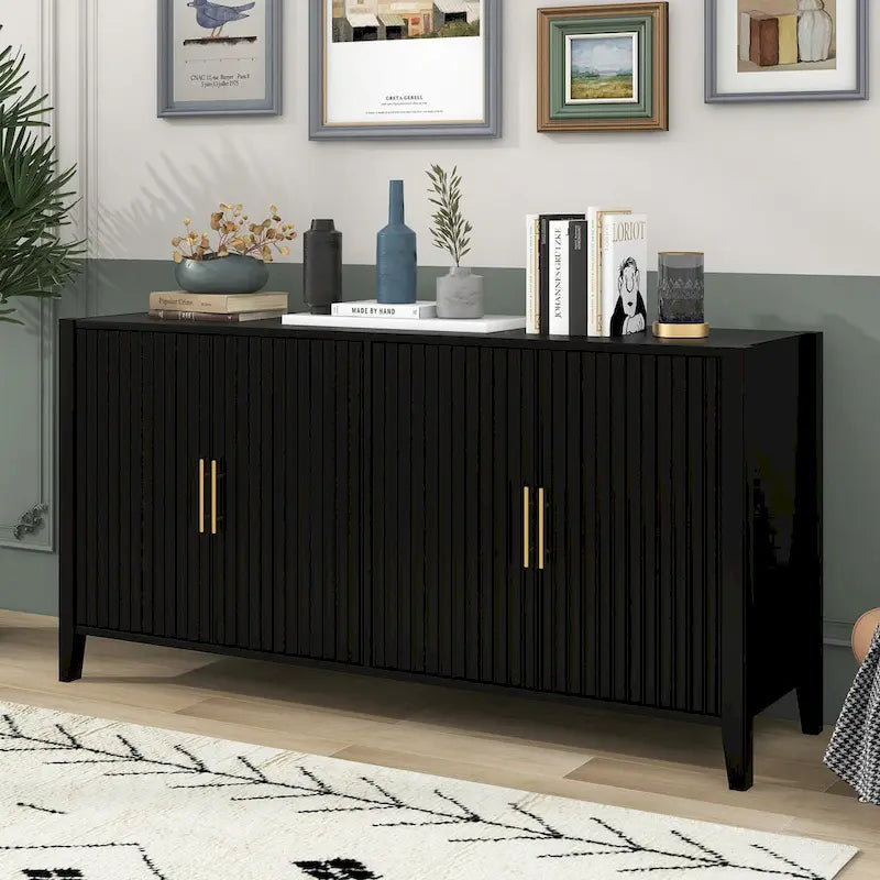 Buffet de rangement Accent, MDF et bois massif, poignées en métal, plateau de 77 kg, expresso/noir/blanc