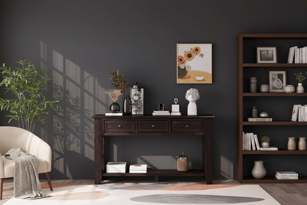 Buffet de rangement Accent, MDF et bois massif, poignées en métal, plateau de 77 kg, expresso/noir/blanc