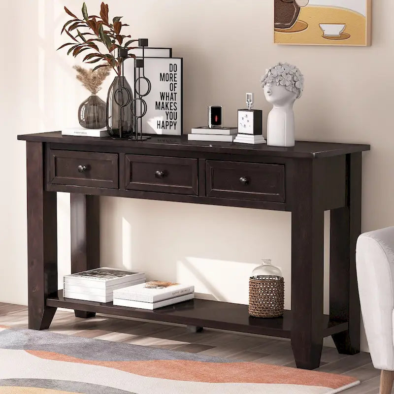 Buffet de rangement Accent, MDF et bois massif, poignées en métal, plateau de 77 kg, expresso/noir/blanc
