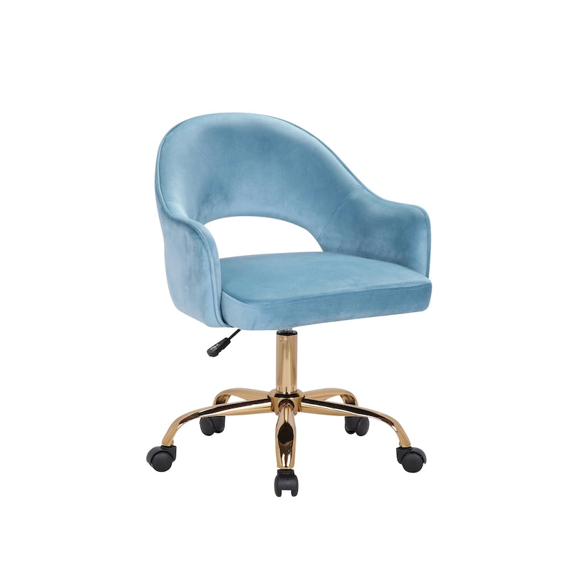 Chaise de bureau pivotante en velours avec pieds dorés chromés, pivotante à 360°, hauteur réglable, capacité de 120 kg, aqua/gris/rose/vert