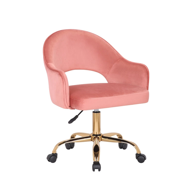 Chaise de bureau pivotante en velours avec pieds dorés chromés, pivotante à 360°, hauteur réglable, capacité de 120 kg, aqua/gris/rose/vert