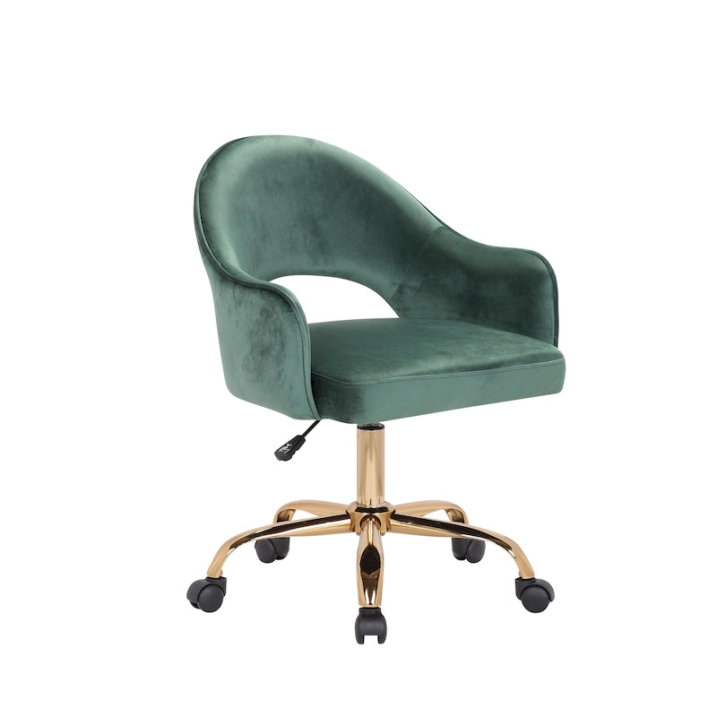 Chaise de bureau pivotante en velours avec pieds dorés chromés, pivotante à 360°, hauteur réglable, capacité de 120 kg, aqua/gris/rose/vert