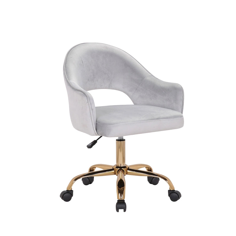 Chaise de bureau pivotante en velours avec pieds dorés chromés, pivotante à 360°, hauteur réglable, capacité de 120 kg, aqua/gris/rose/vert