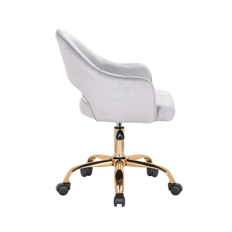 Chaise de bureau pivotante en velours avec pieds dorés chromés, pivotante à 360°, hauteur réglable, capacité de 120 kg, aqua/gris/rose/vert