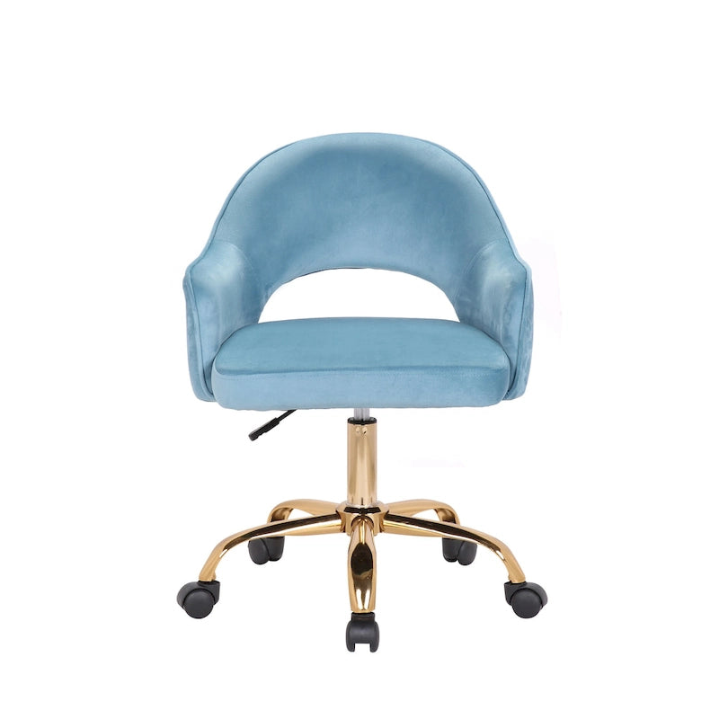 Chaise de bureau pivotante en velours avec pieds dorés chromés, pivotante à 360°, hauteur réglable, capacité de 120 kg, aqua/gris/rose/vert