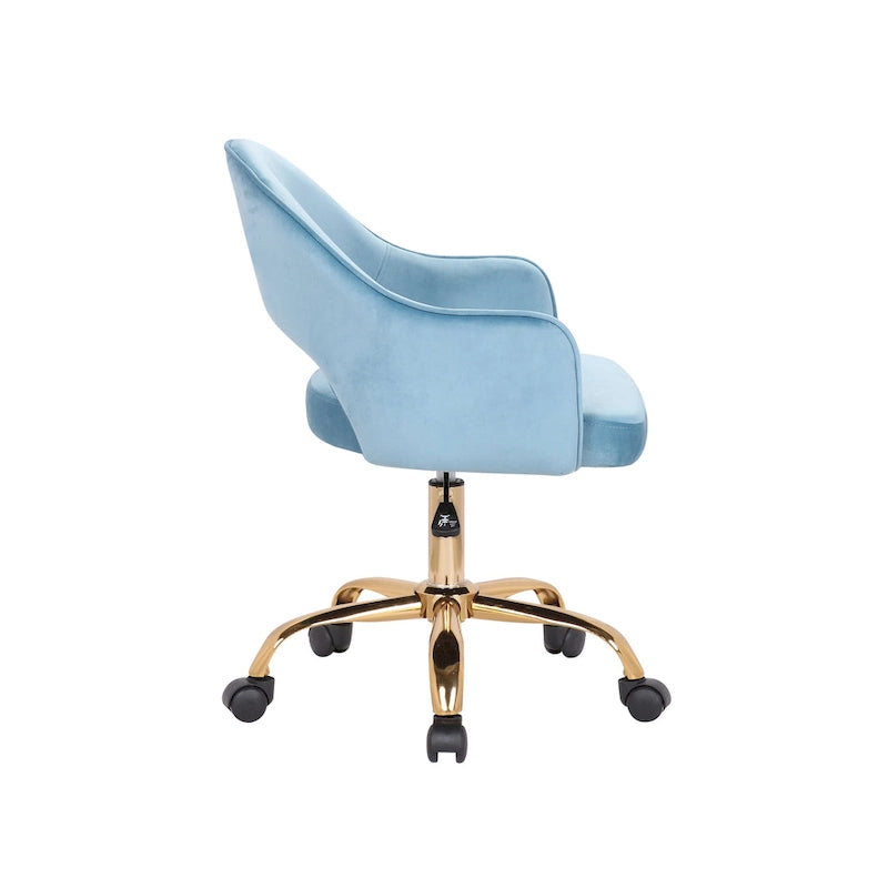 Chaise de bureau pivotante en velours avec pieds dorés chromés, pivotante à 360°, hauteur réglable, capacité de 120 kg, aqua/gris/rose/vert