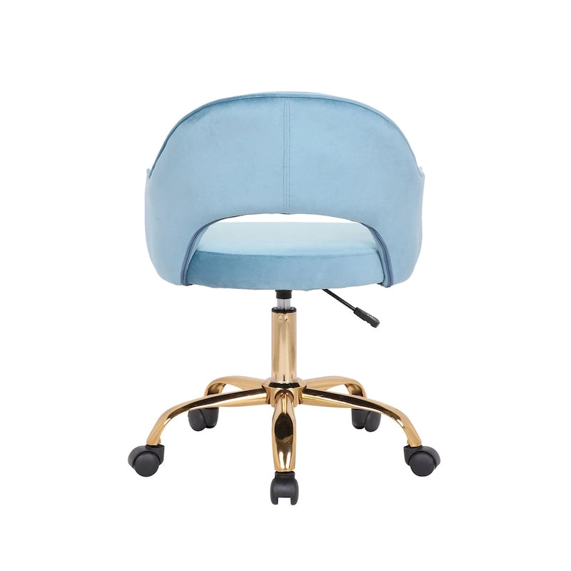 Chaise de bureau pivotante en velours avec pieds dorés chromés, pivotante à 360°, hauteur réglable, capacité de 120 kg, aqua/gris/rose/vert