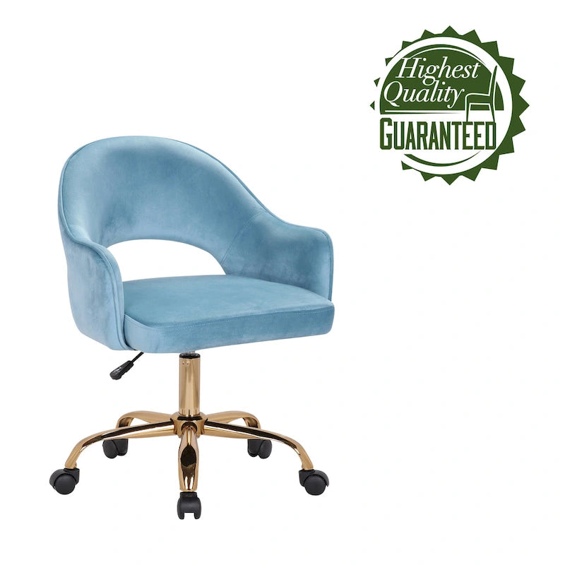 Chaise de bureau pivotante en velours avec pieds dorés chromés, pivotante à 360°, hauteur réglable, capacité de 120 kg, aqua/gris/rose/vert