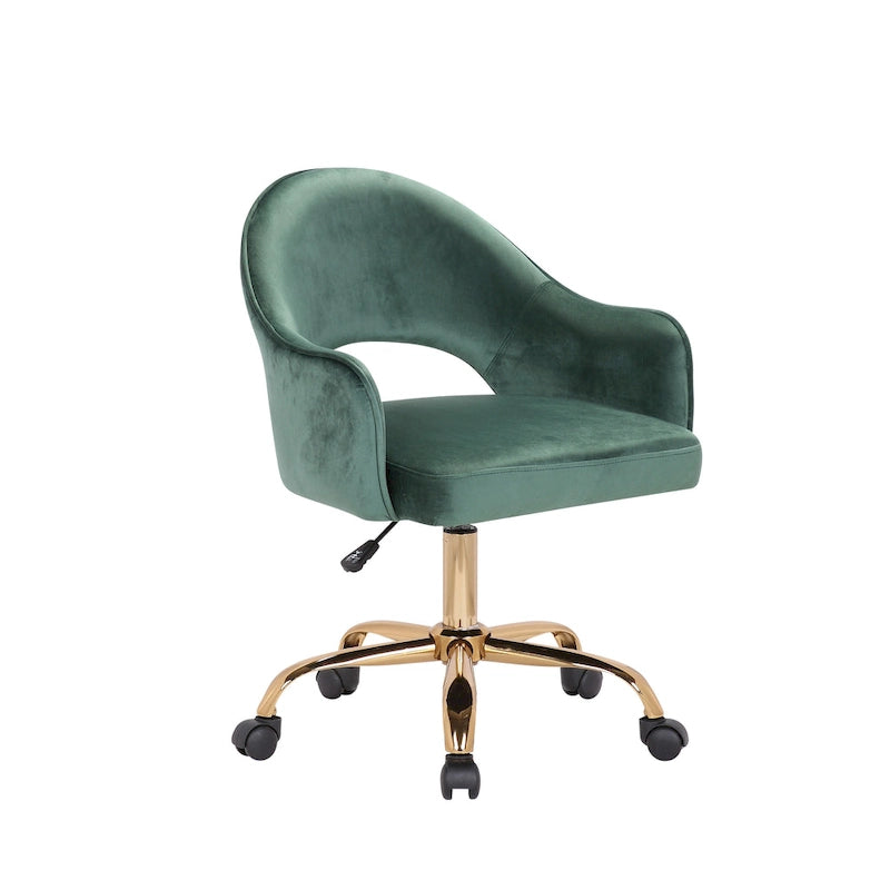 Chaise de bureau pivotante en velours avec pieds dorés chromés, pivotante à 360°, hauteur réglable, capacité de 120 kg, aqua/gris/rose/vert