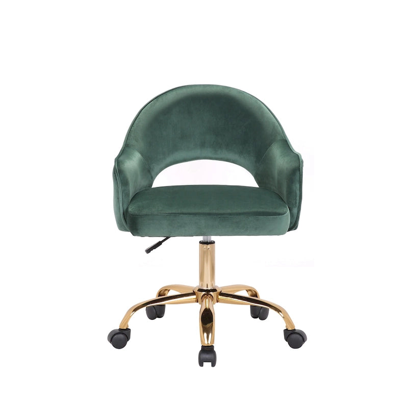 Chaise de bureau pivotante en velours avec pieds dorés chromés, pivotante à 360°, hauteur réglable, capacité de 120 kg, aqua/gris/rose/vert