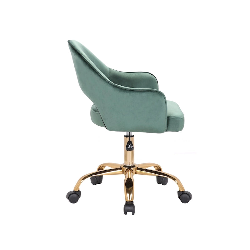 Chaise de bureau pivotante en velours avec pieds dorés chromés, pivotante à 360°, hauteur réglable, capacité de 120 kg, aqua/gris/rose/vert
