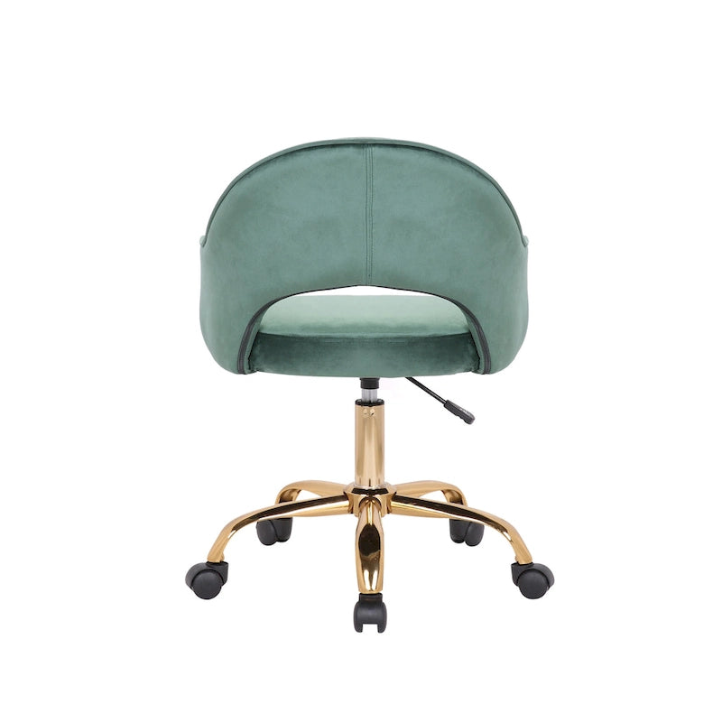Chaise de bureau pivotante en velours avec pieds dorés chromés, pivotante à 360°, hauteur réglable, capacité de 120 kg, aqua/gris/rose/vert