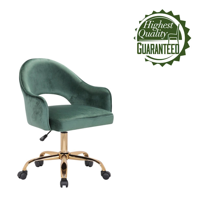 Chaise de bureau pivotante en velours avec pieds dorés chromés, pivotante à 360°, hauteur réglable, capacité de 120 kg, aqua/gris/rose/vert