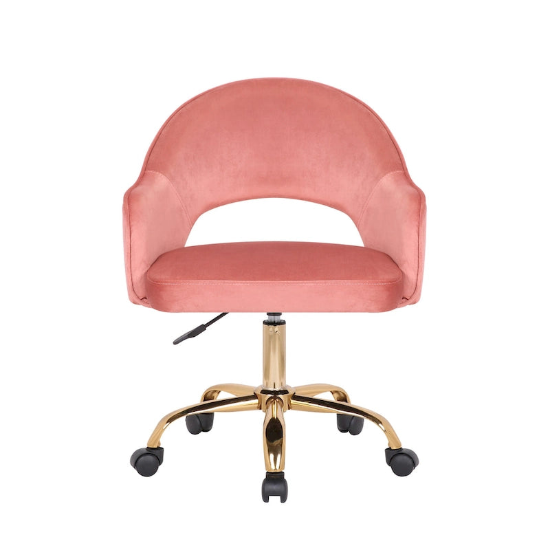 Chaise de bureau pivotante en velours avec pieds dorés chromés, pivotante à 360°, hauteur réglable, capacité de 120 kg, aqua/gris/rose/vert