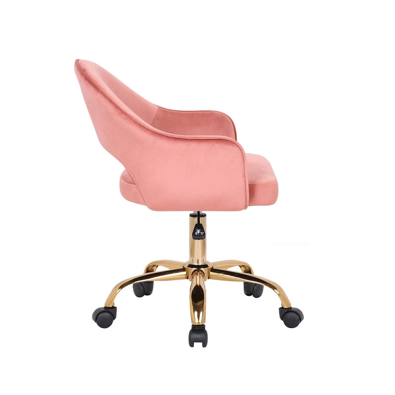 Chaise de bureau pivotante en velours avec pieds dorés chromés, pivotante à 360°, hauteur réglable, capacité de 120 kg, aqua/gris/rose/vert