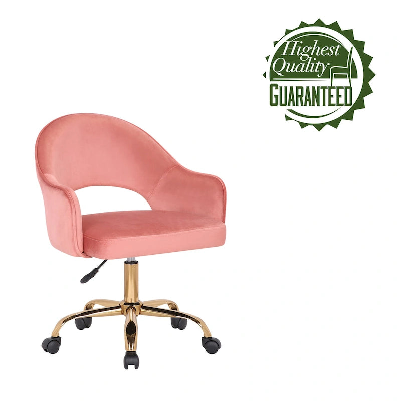 Chaise de bureau pivotante en velours avec pieds dorés chromés, pivotante à 360°, hauteur réglable, capacité de 120 kg, aqua/gris/rose/vert