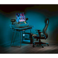 Bureau de jeu de 47,8 pouces pour deux écrans avec lumières LED Bluetooth, hub USB, gestion des câbles, étagère d'accessoires Bleu Noir Rouge
