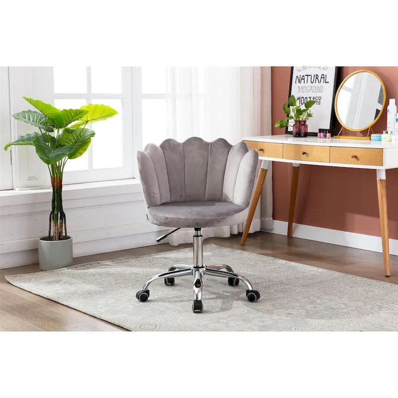 Chaise de bureau pivotante en velours, hauteur réglable, dossier capitonné ergonomique, base dorée, 113 kg, gris/rose/vert/bleu