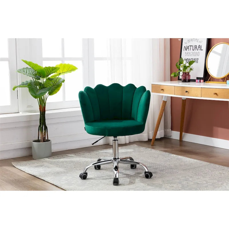 Chaise de bureau pivotante en velours, hauteur réglable, dossier capitonné ergonomique, base dorée, 113 kg, gris/rose/vert/bleu