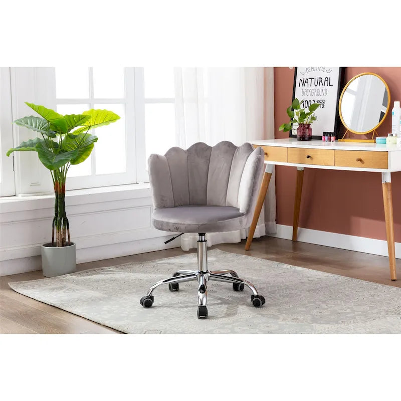 Chaise de bureau pivotante en velours, hauteur réglable, dossier capitonné ergonomique, base dorée, 113 kg, gris/rose/vert/bleu