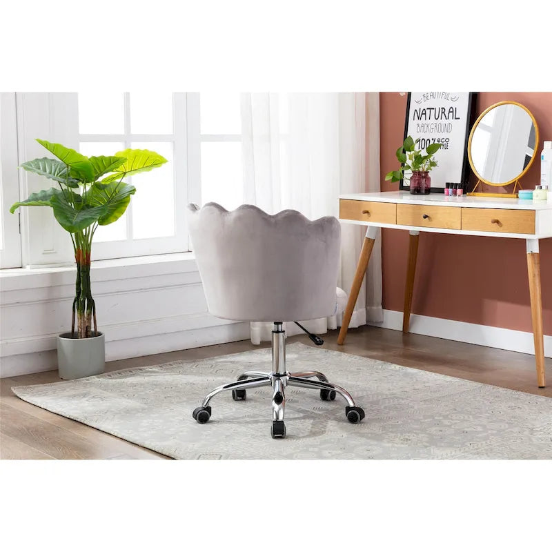 Chaise de bureau pivotante en velours, hauteur réglable, dossier capitonné ergonomique, base dorée, 113 kg, gris/rose/vert/bleu