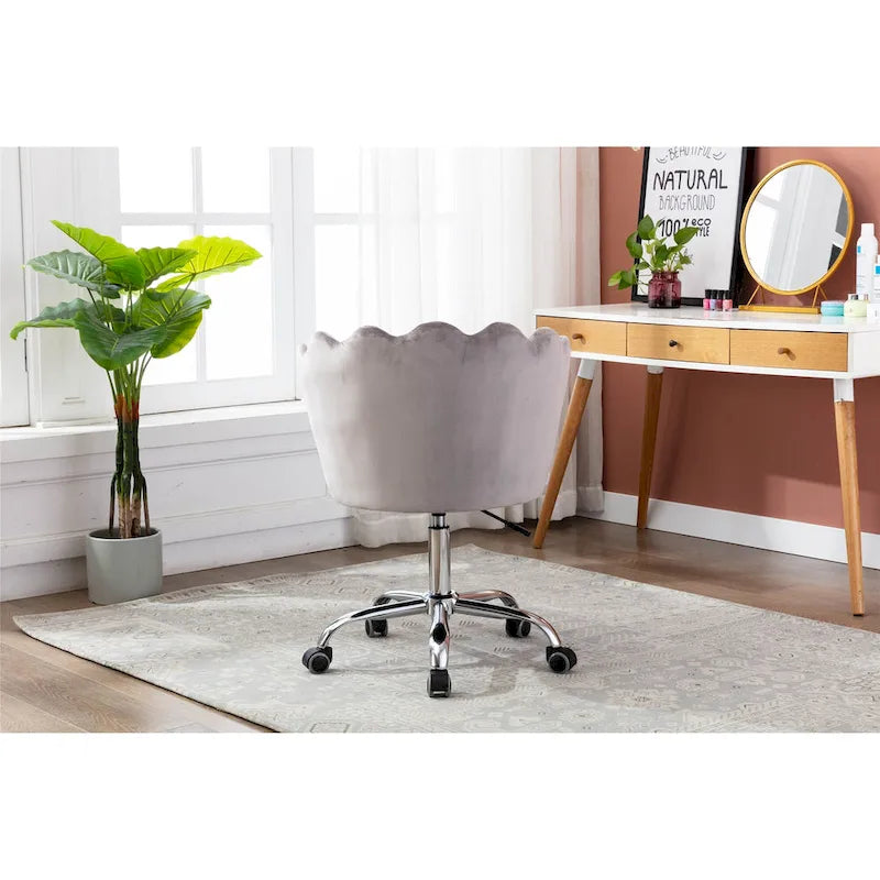 Chaise de bureau pivotante en velours, hauteur réglable, dossier capitonné ergonomique, base dorée, 113 kg, gris/rose/vert/bleu