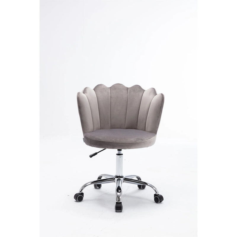 Chaise de bureau pivotante en velours, hauteur réglable, dossier capitonné ergonomique, base dorée, 113 kg, gris/rose/vert/bleu