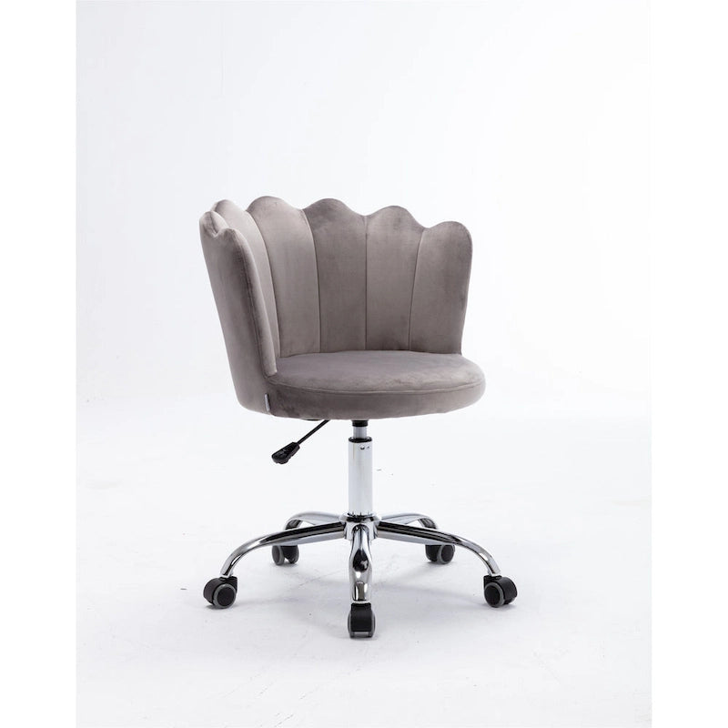 Chaise de bureau pivotante en velours, hauteur réglable, dossier capitonné ergonomique, base dorée, 113 kg, gris/rose/vert/bleu