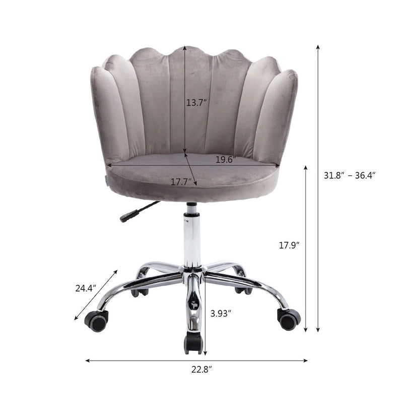 Chaise de bureau pivotante en velours, hauteur réglable, dossier capitonné ergonomique, base dorée, 113 kg, gris/rose/vert/bleu