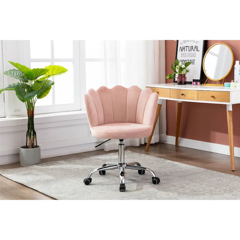 Chaise de bureau pivotante en velours, hauteur réglable, dossier capitonné ergonomique, base dorée, 113 kg, gris/rose/vert/bleu