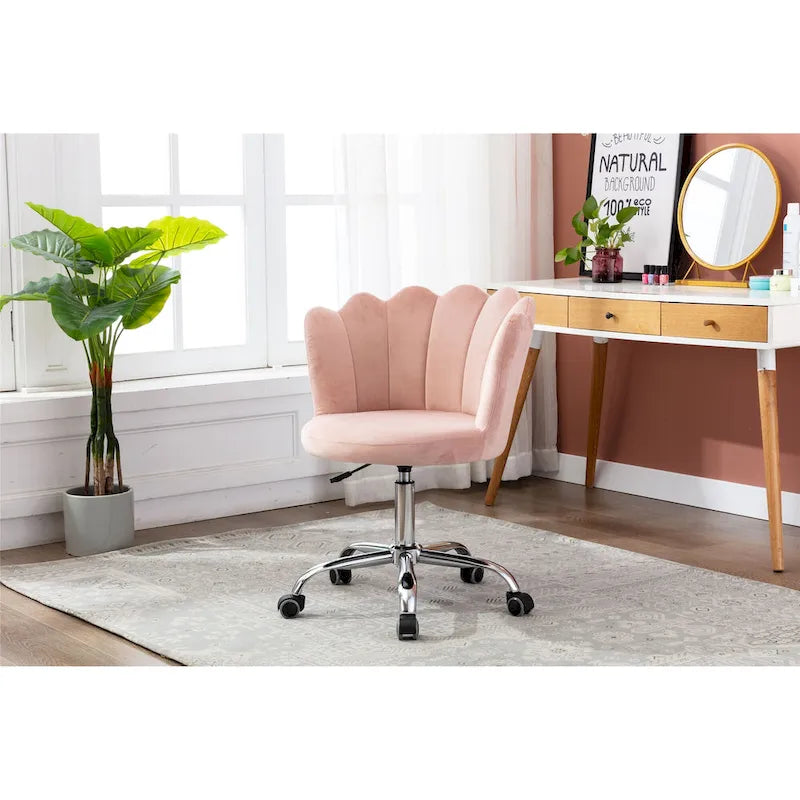 Chaise de bureau pivotante en velours, hauteur réglable, dossier capitonné ergonomique, base dorée, 113 kg, gris/rose/vert/bleu