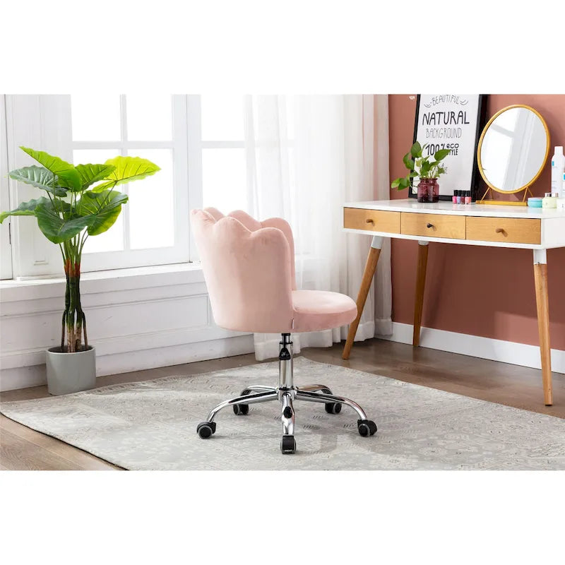 Chaise de bureau pivotante en velours, hauteur réglable, dossier capitonné ergonomique, base dorée, 113 kg, gris/rose/vert/bleu