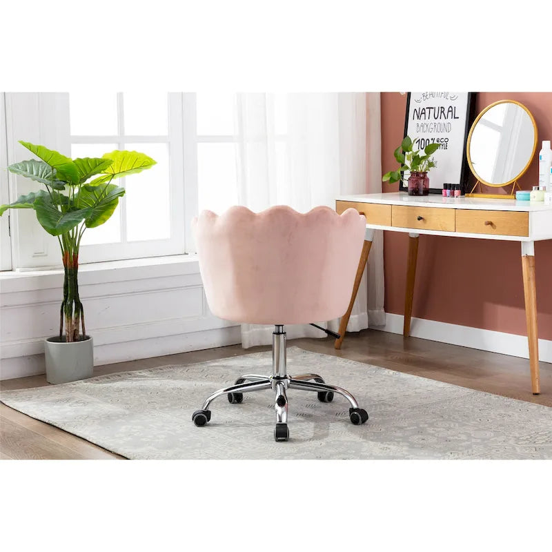 Chaise de bureau pivotante en velours, hauteur réglable, dossier capitonné ergonomique, base dorée, 113 kg, gris/rose/vert/bleu