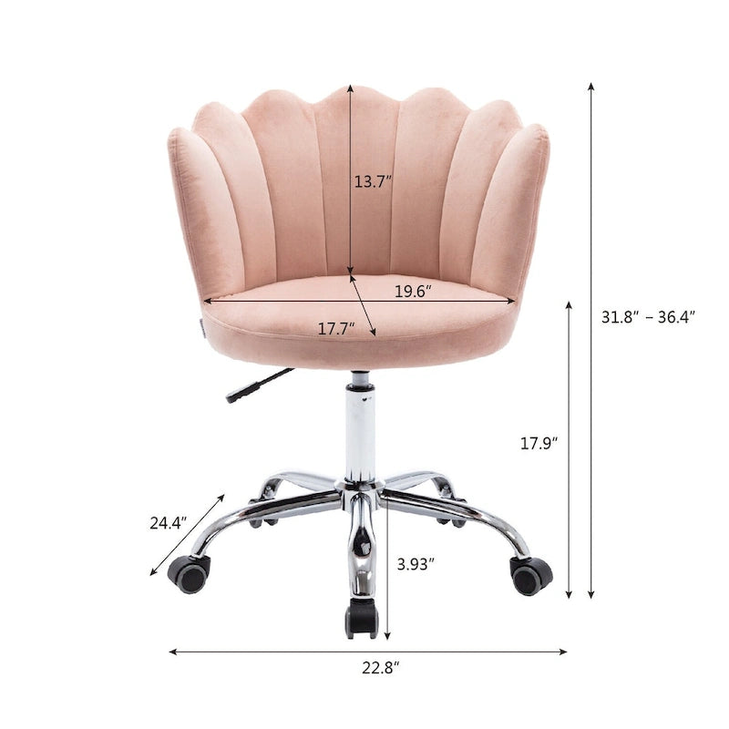 Chaise de bureau pivotante en velours, hauteur réglable, dossier capitonné ergonomique, base dorée, 113 kg, gris/rose/vert/bleu