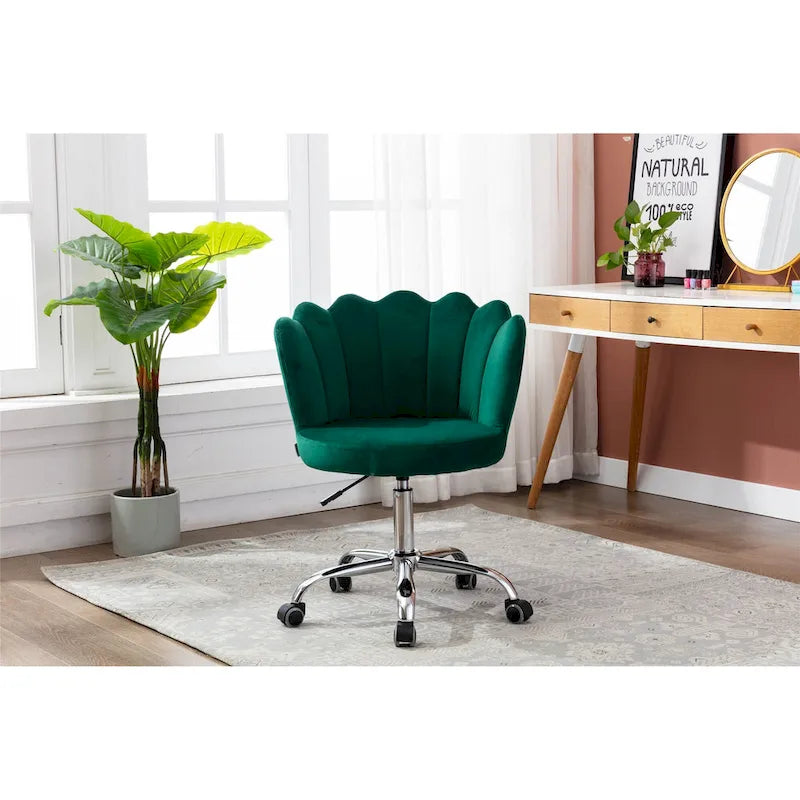 Chaise de bureau pivotante en velours, hauteur réglable, dossier capitonné ergonomique, base dorée, 113 kg, gris/rose/vert/bleu