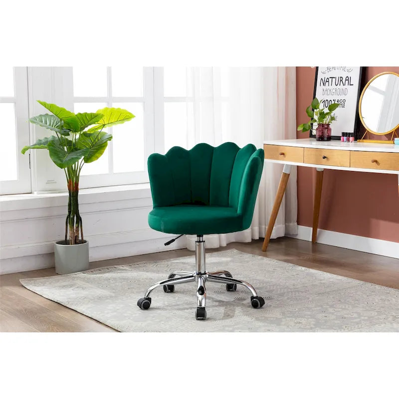 Chaise de bureau pivotante en velours, hauteur réglable, dossier capitonné ergonomique, base dorée, 113 kg, gris/rose/vert/bleu