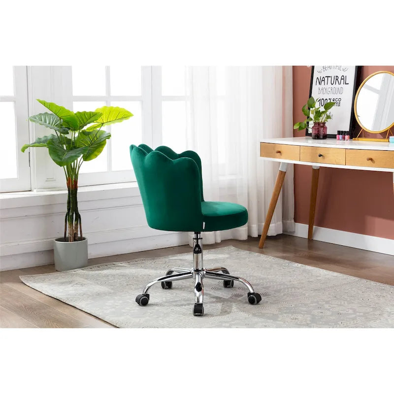 Chaise de bureau pivotante en velours, hauteur réglable, dossier capitonné ergonomique, base dorée, 113 kg, gris/rose/vert/bleu
