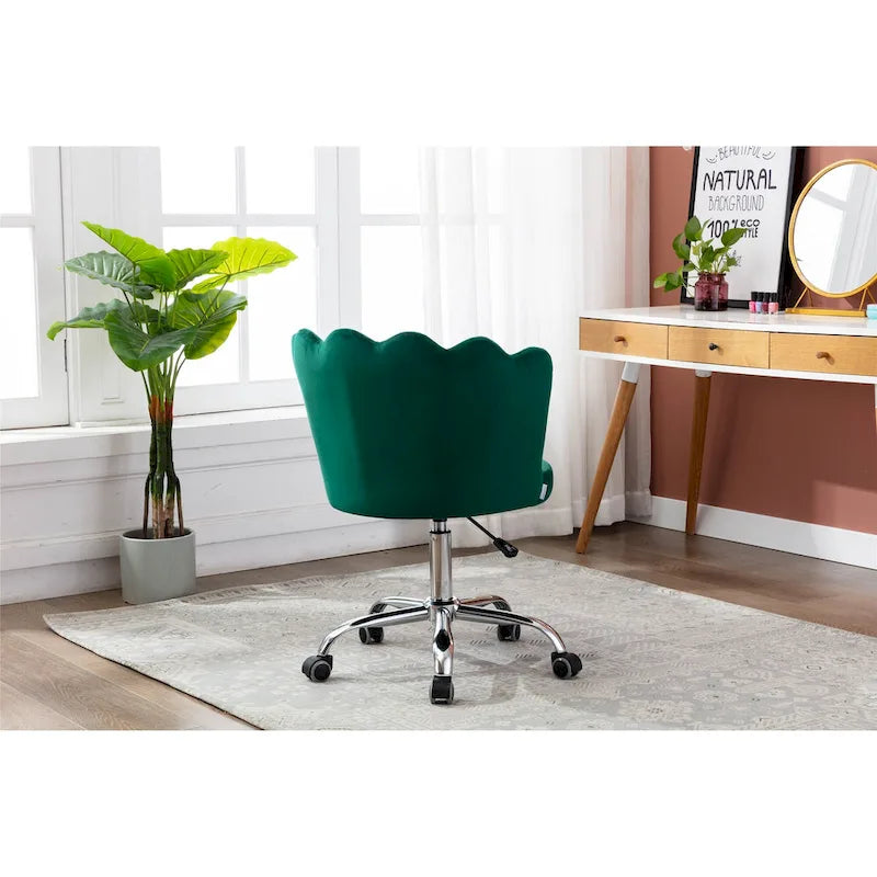 Chaise de bureau pivotante en velours, hauteur réglable, dossier capitonné ergonomique, base dorée, 113 kg, gris/rose/vert/bleu