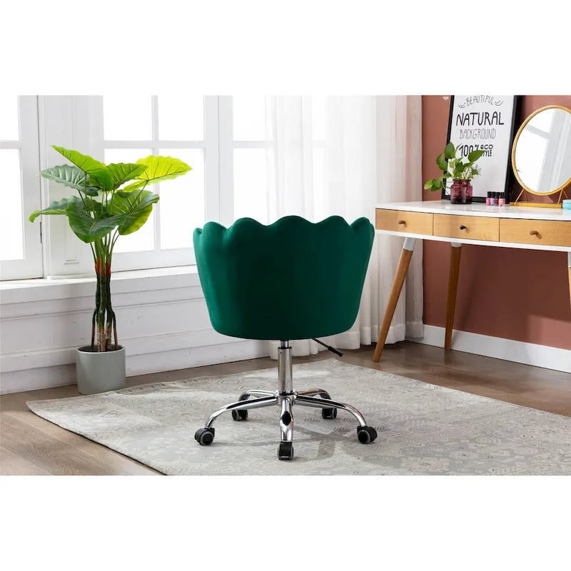Chaise de bureau pivotante en velours, hauteur réglable, dossier capitonné ergonomique, base dorée, 113 kg, gris/rose/vert/bleu