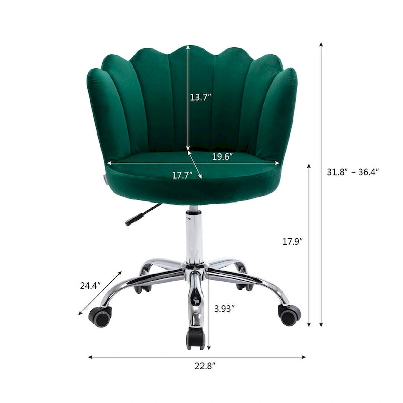 Chaise de bureau pivotante en velours, hauteur réglable, dossier capitonné ergonomique, base dorée, 113 kg, gris/rose/vert/bleu